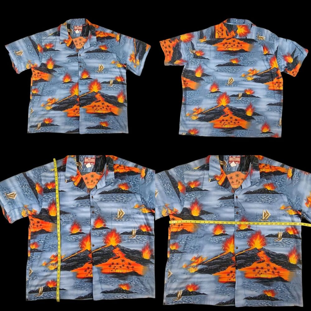 Vintage 90s RJC Shirt Mens 4X Blue Hawaiian Volcano All Over Print Cotton USA
